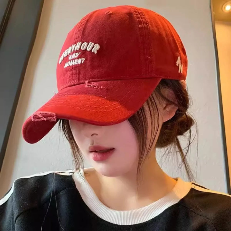 Distressed Embroidered Baseball Cap Burgundy / One Size Apparel and Accessories