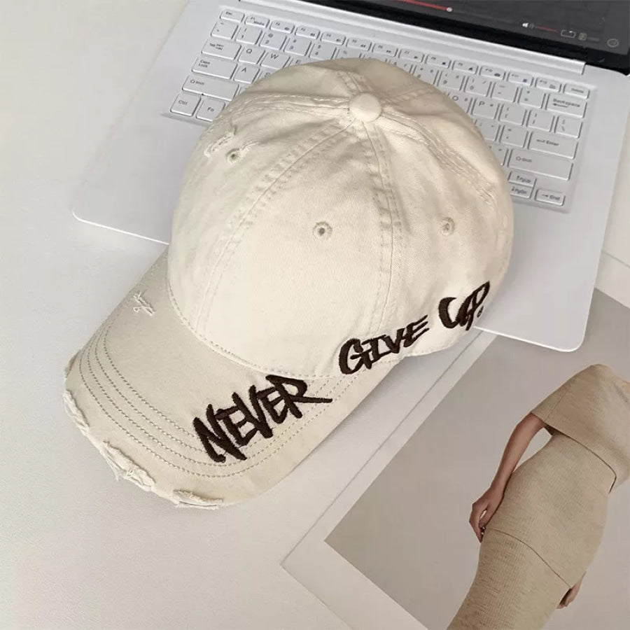 Distressed Embroidered Baseball Cap Cream White / One Size Apparel and Accessories