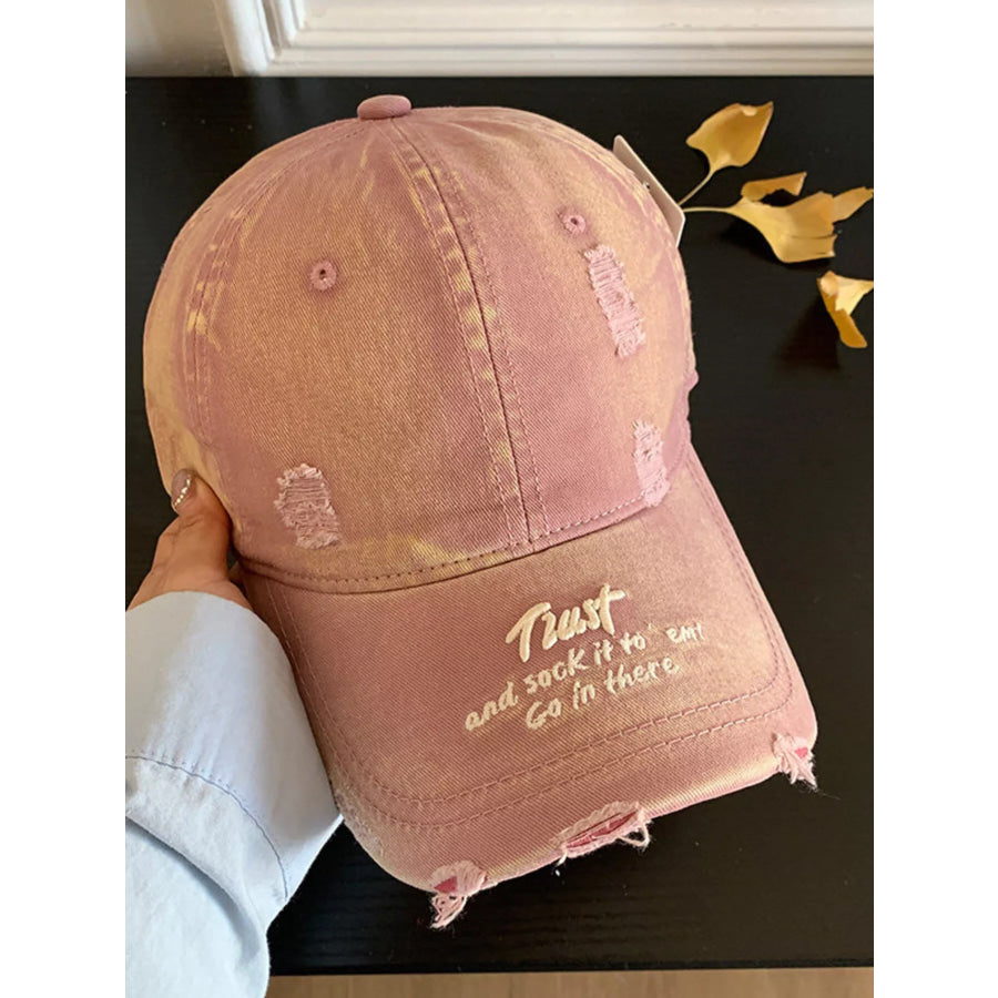 Distressed Embroidered Baseball Cap Dirty Pink / One Size Apparel and Accessories