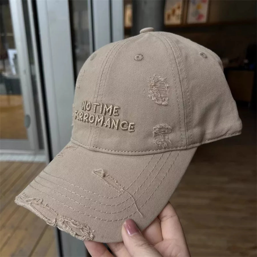 Distressed Embroidered Baseball Cap Khaki / One Size Apparel and Accessories