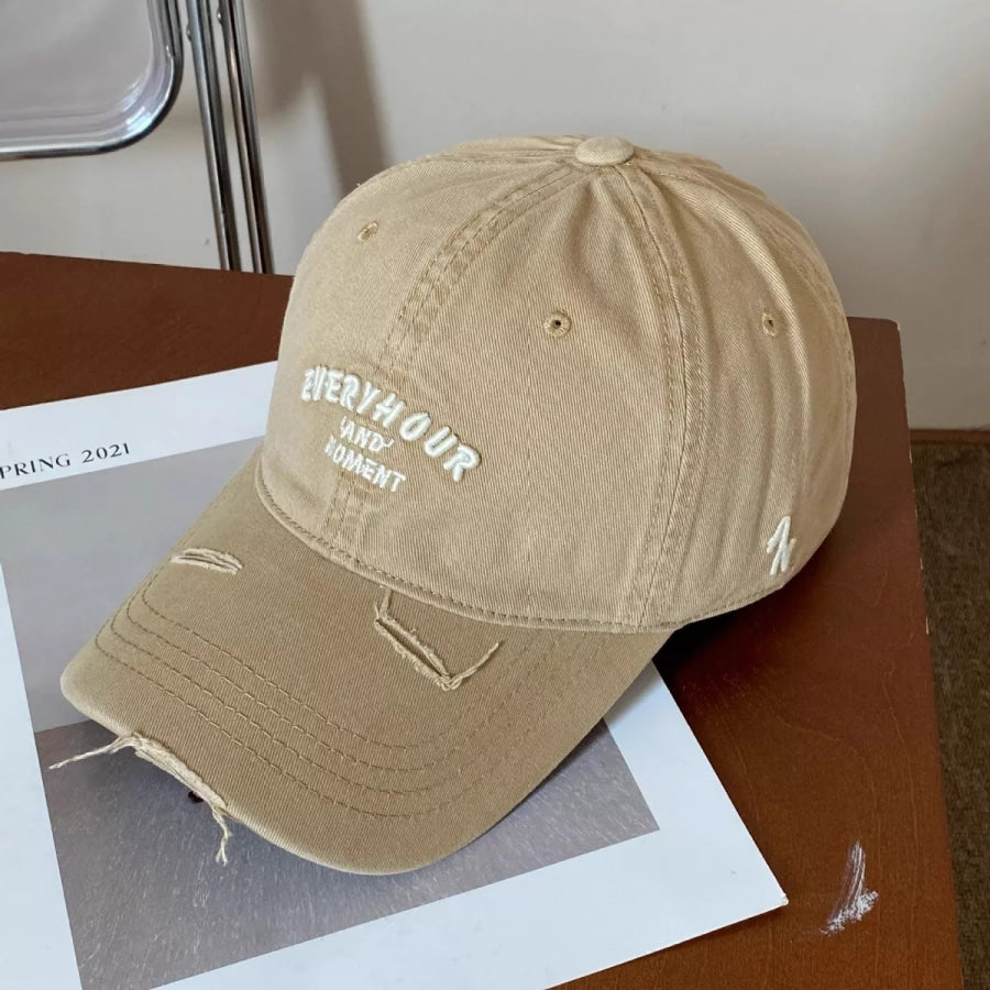 Distressed Embroidered Baseball Cap Khaki / One Size Apparel and Accessories