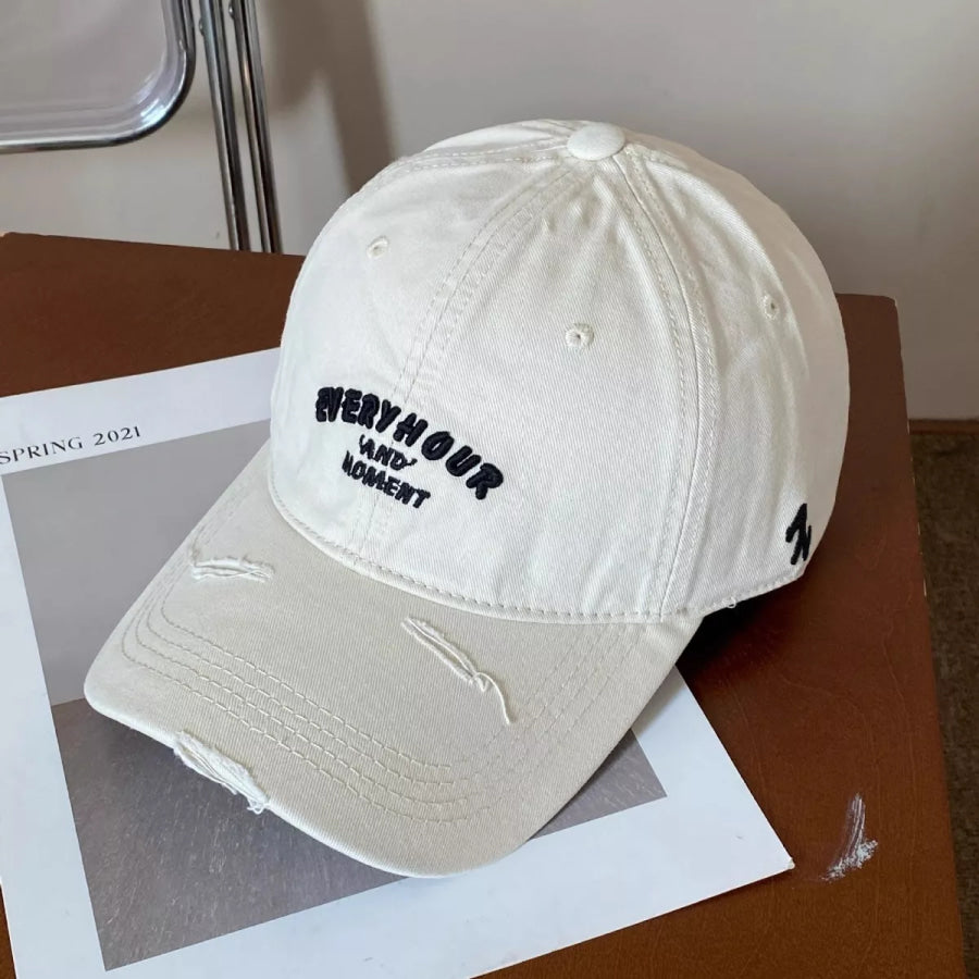Distressed Embroidered Baseball Cap Off-white / One Size Apparel and Accessories