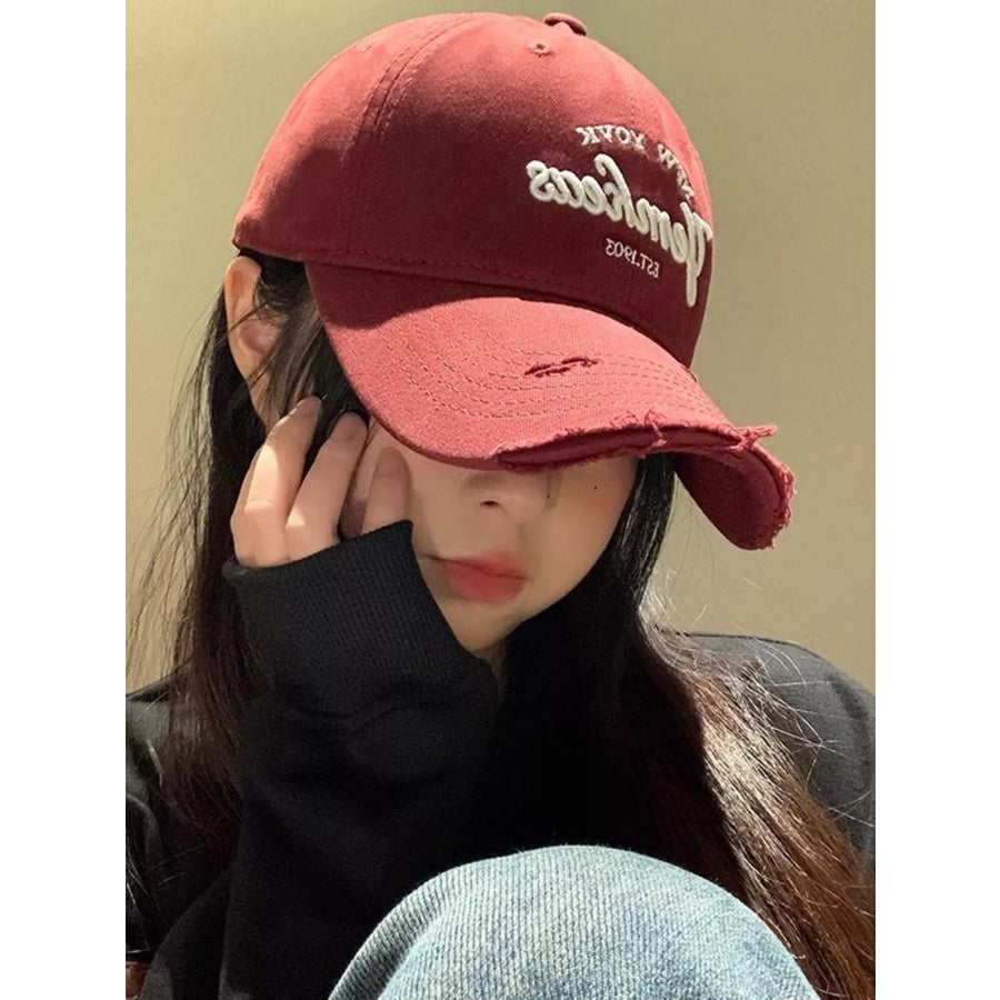 Distressed Embroidered Baseball Cap Wine Red / One Size Apparel and Accessories