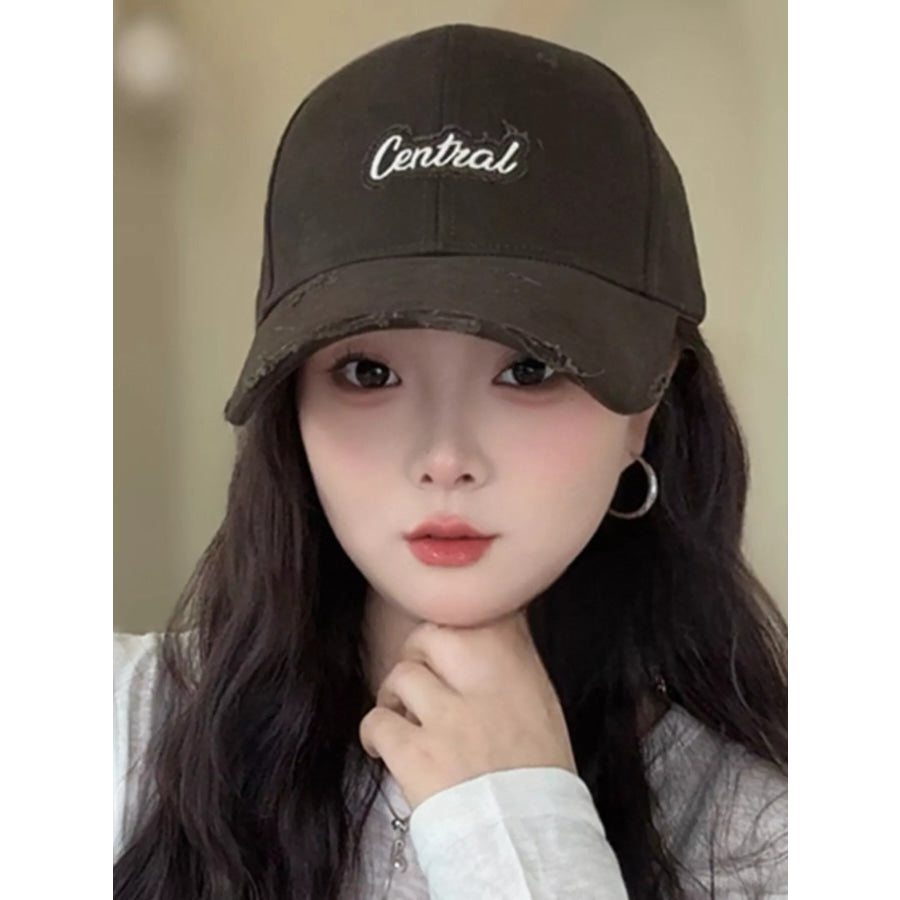 Distressed Embroidered Causal Baseball Cap Coffee Color / One Size Apparel and Accessories