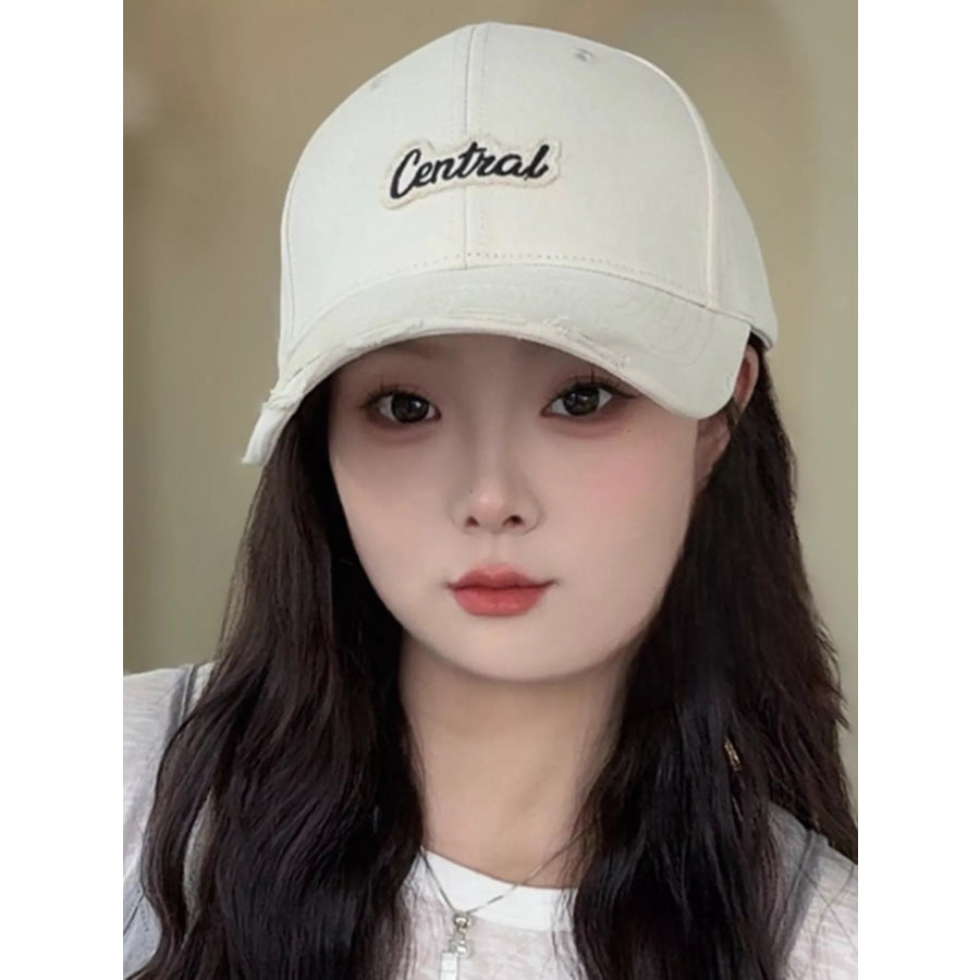 Distressed Embroidered Causal Baseball Cap Cream White / One Size Apparel and Accessories