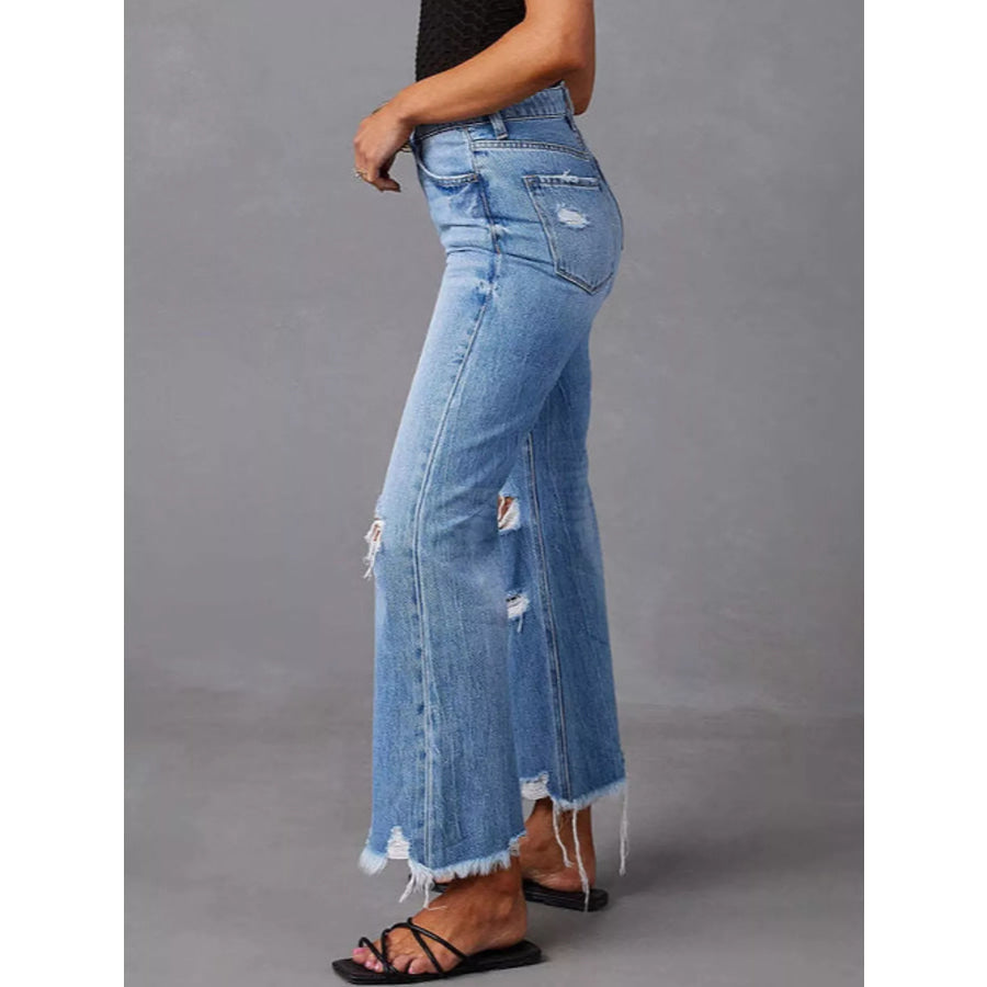 Distressed Flare Jeans Blue / S Apparel and Accessories