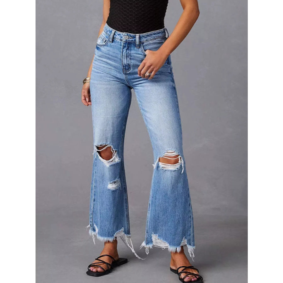 Distressed Flare Jeans Blue / S Apparel and Accessories