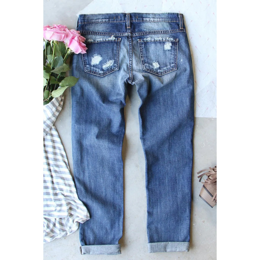 Distressed Football Straight Jeans Apparel and Accessories