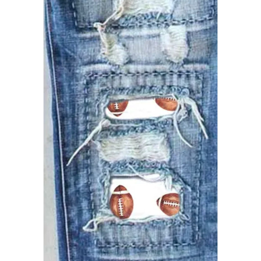 Distressed Football Straight Jeans Apparel and Accessories