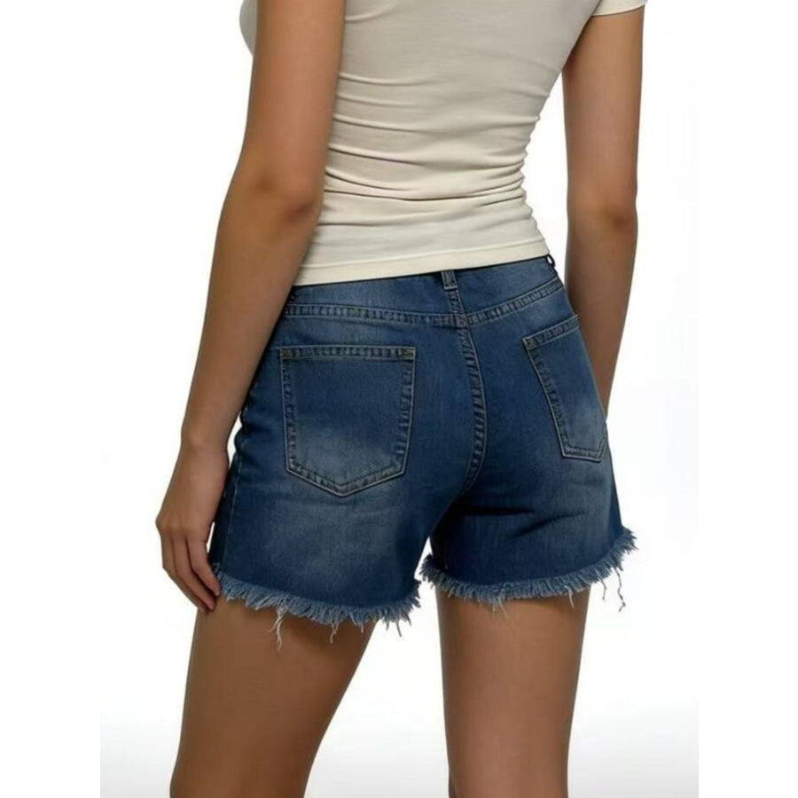 Distressed Frayed Hem Denim Shorts Apparel and Accessories