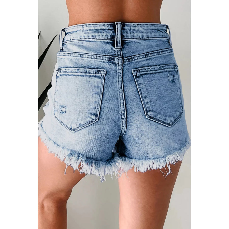 Distressed Frayed Hem Denim Shorts Medium / 4 Apparel and Accessories