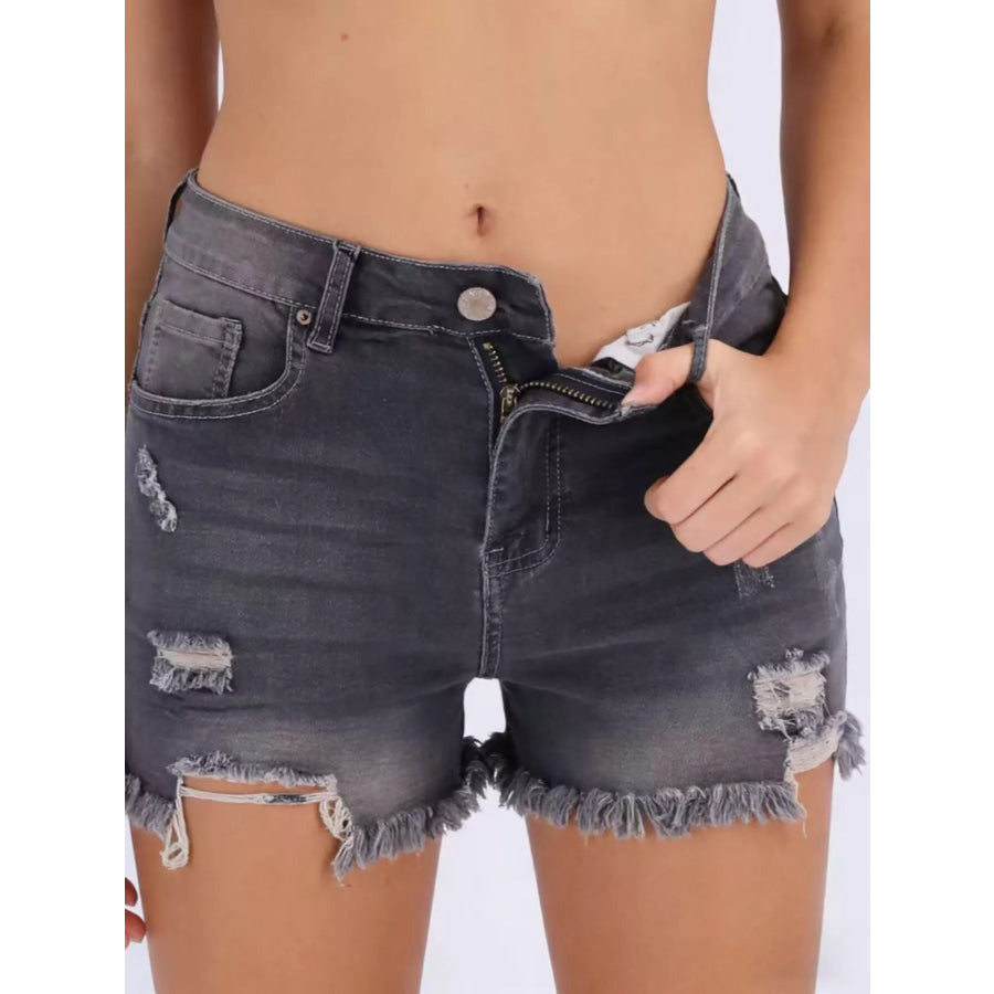 Distressed Frayed Hem Denim Shorts Apparel and Accessories