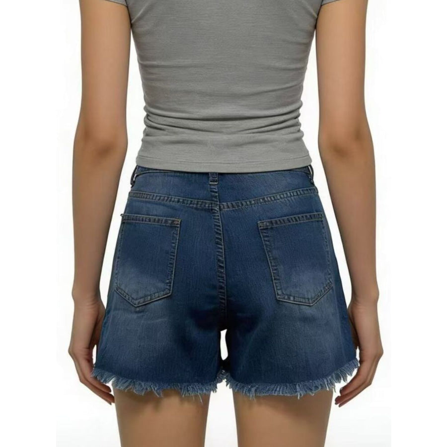 Distressed Frayed Hem Denim Shorts Apparel and Accessories
