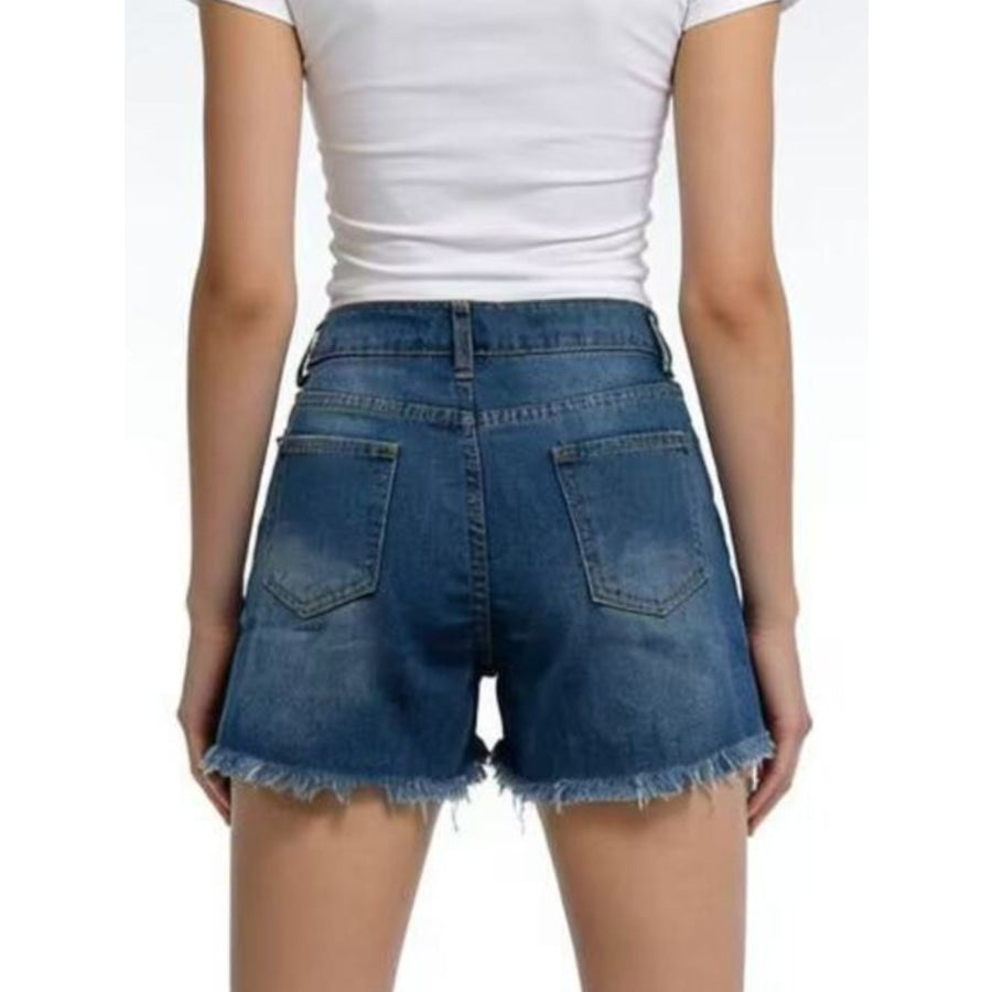 Distressed Frayed Hem Denim Shorts Apparel and Accessories