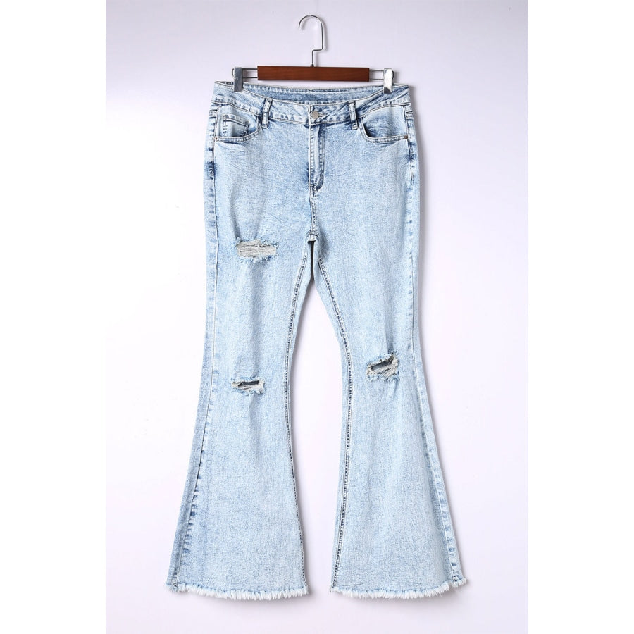 Distressed Frayed Trim Flared Jeans Light / 6