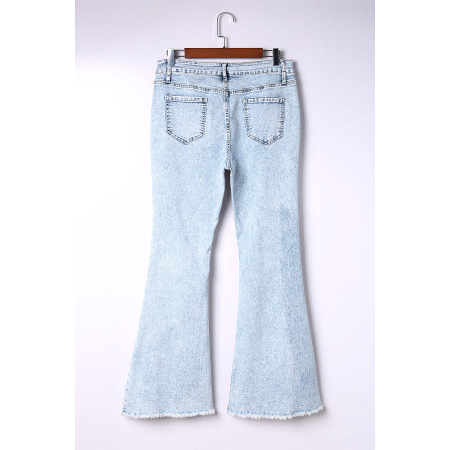Distressed Frayed Trim Flared Jeans Light / 6
