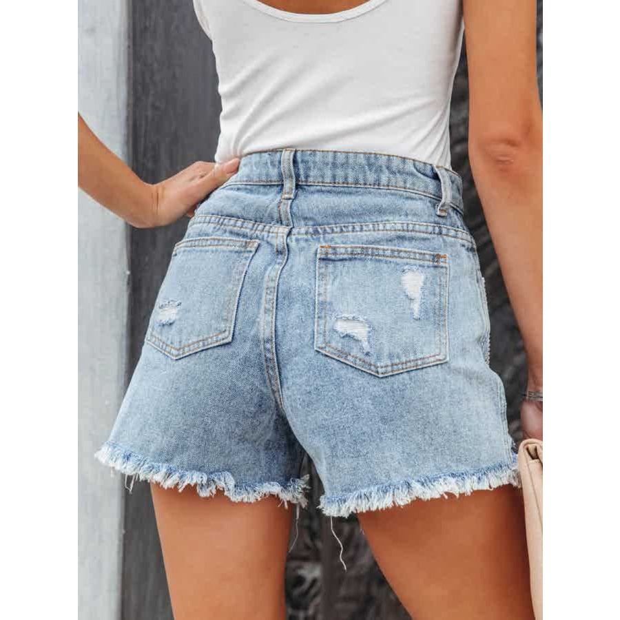 Distressed Fringe Denim Shorts with Pockets Light / S Apparel and Accessories