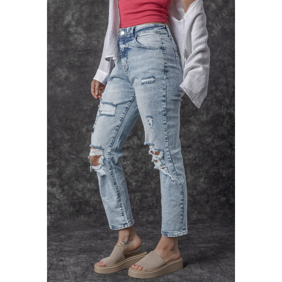 Distressed High Waist Jeans Apparel and Accessories