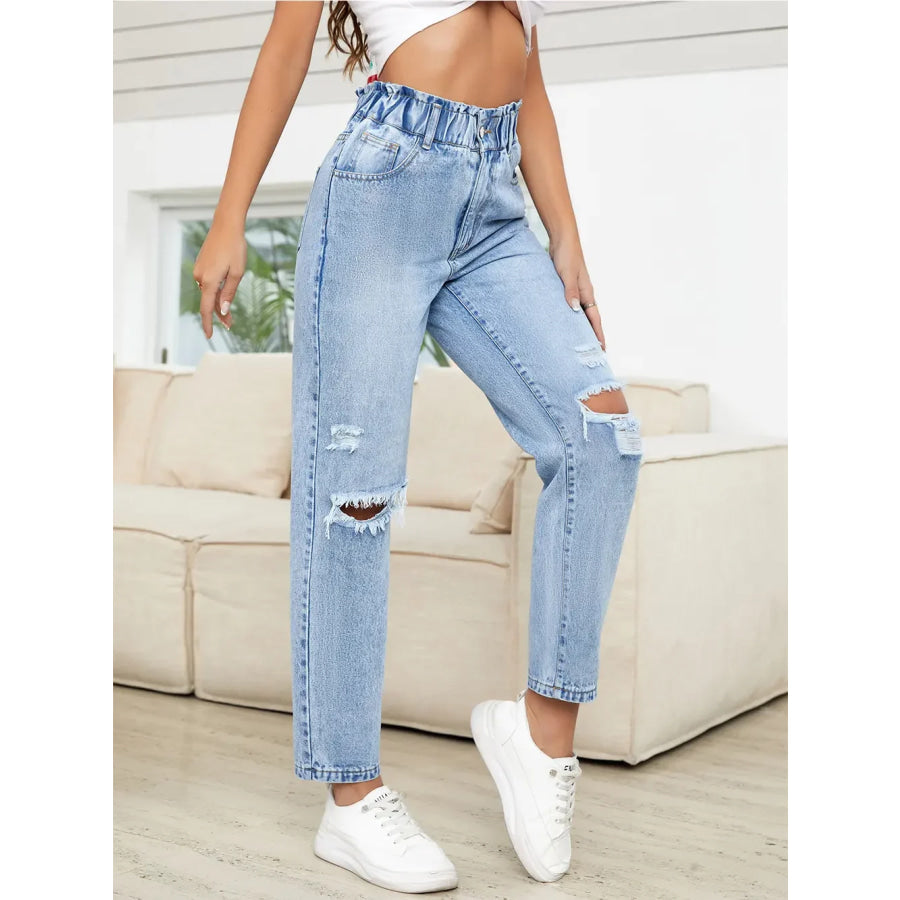Distressed High Waist Jeans Apparel and Accessories