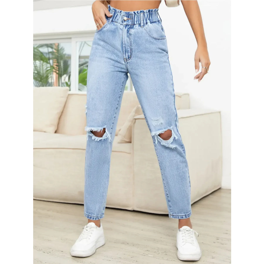 Distressed High Waist Jeans Apparel and Accessories