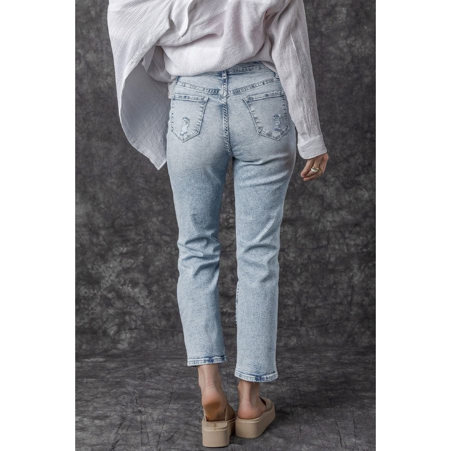 Distressed High Waist Jeans Apparel and Accessories