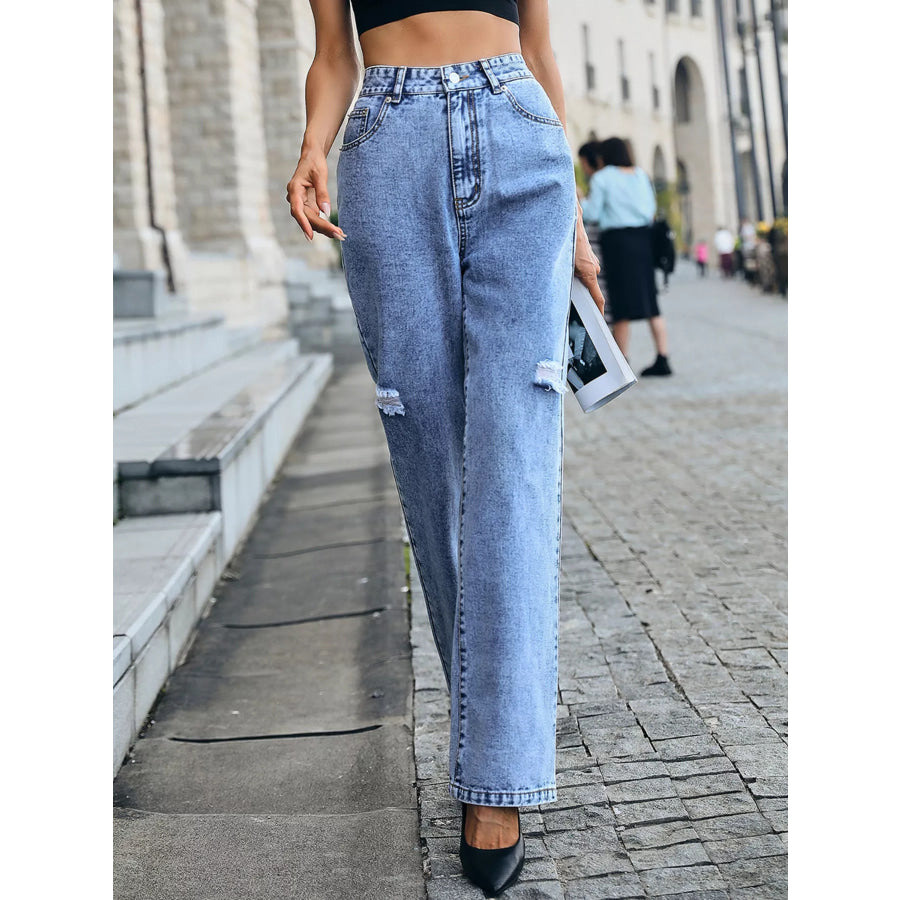 Distressed High Waist Jeans Blue / XS Apparel and Accessories