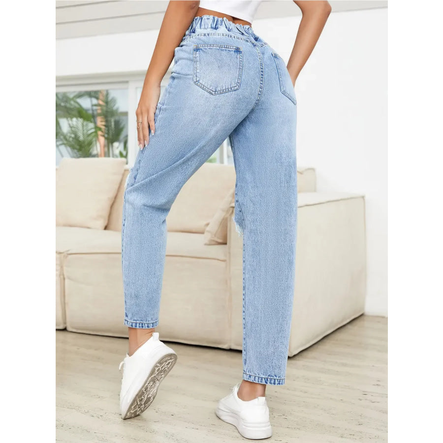 Distressed High Waist Jeans Apparel and Accessories
