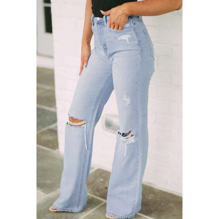 Distressed High Waist Jeans Apparel and Accessories