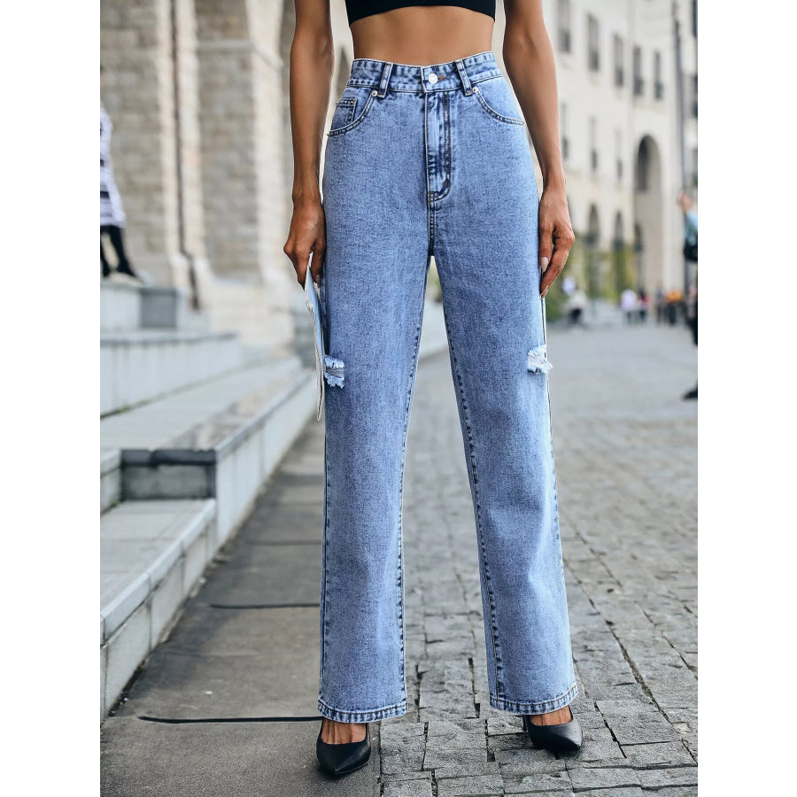 Distressed High Waist Jeans Apparel and Accessories