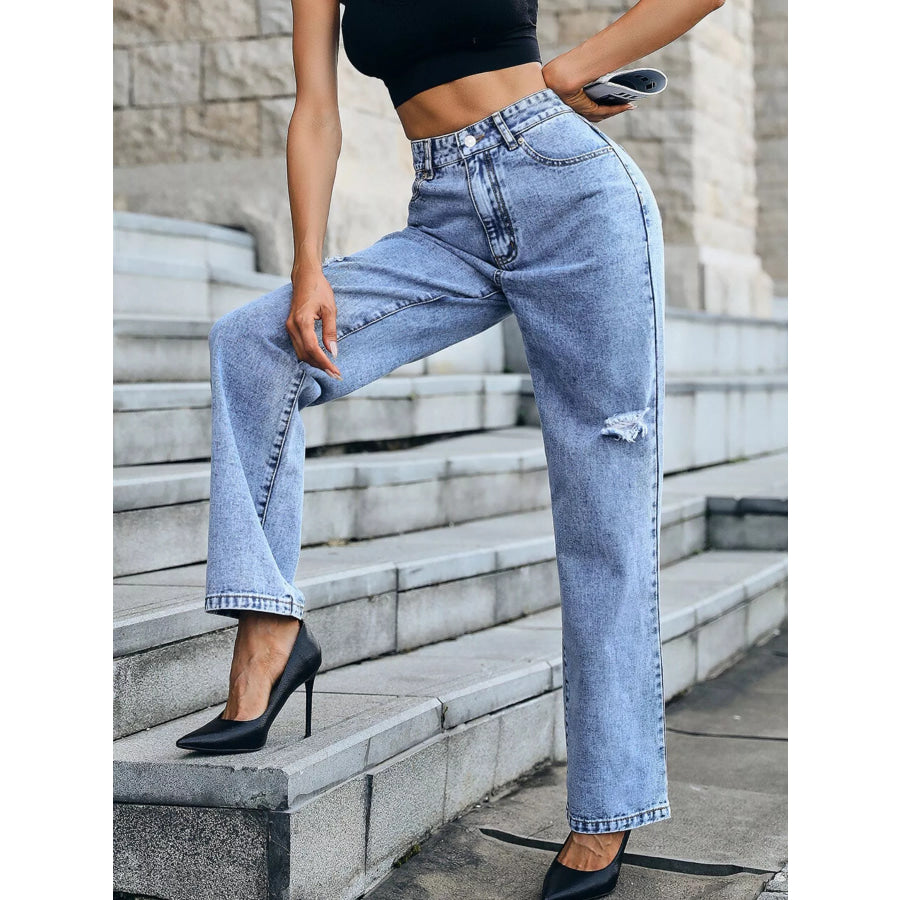 Distressed High Waist Jeans Apparel and Accessories