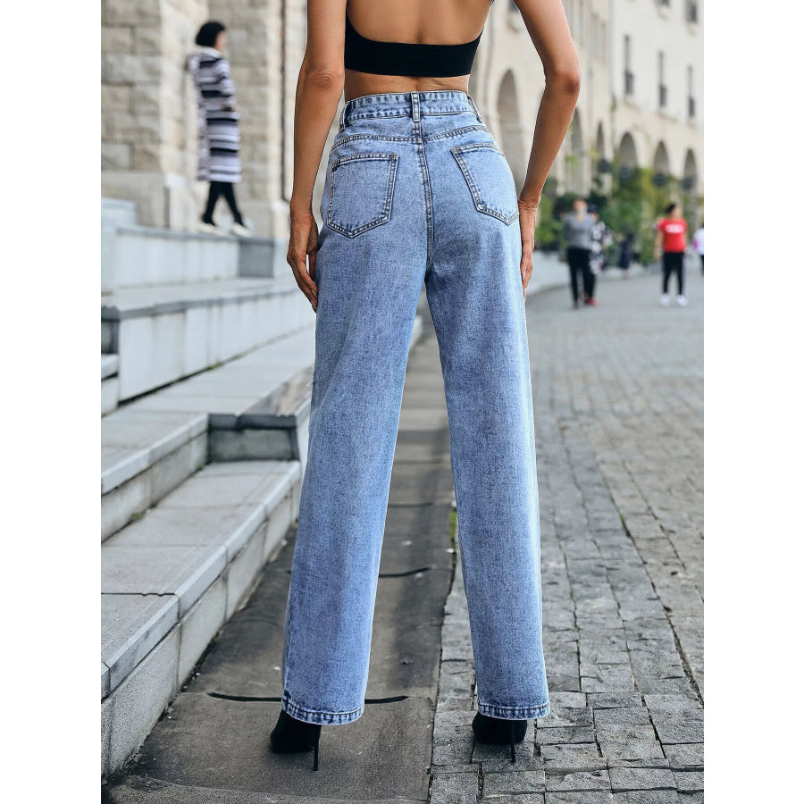 Distressed High Waist Jeans Apparel and Accessories