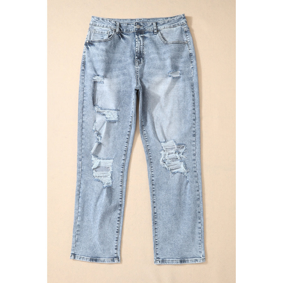 Distressed High Waist Jeans Apparel and Accessories