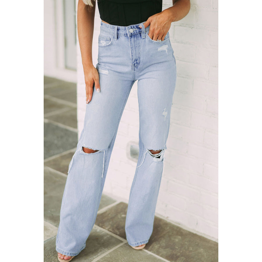 Distressed High Waist Jeans Light / 6 Apparel and Accessories