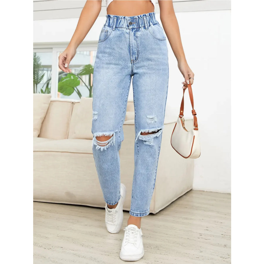 Distressed High Waist Jeans Light Blue / 26 Apparel and Accessories