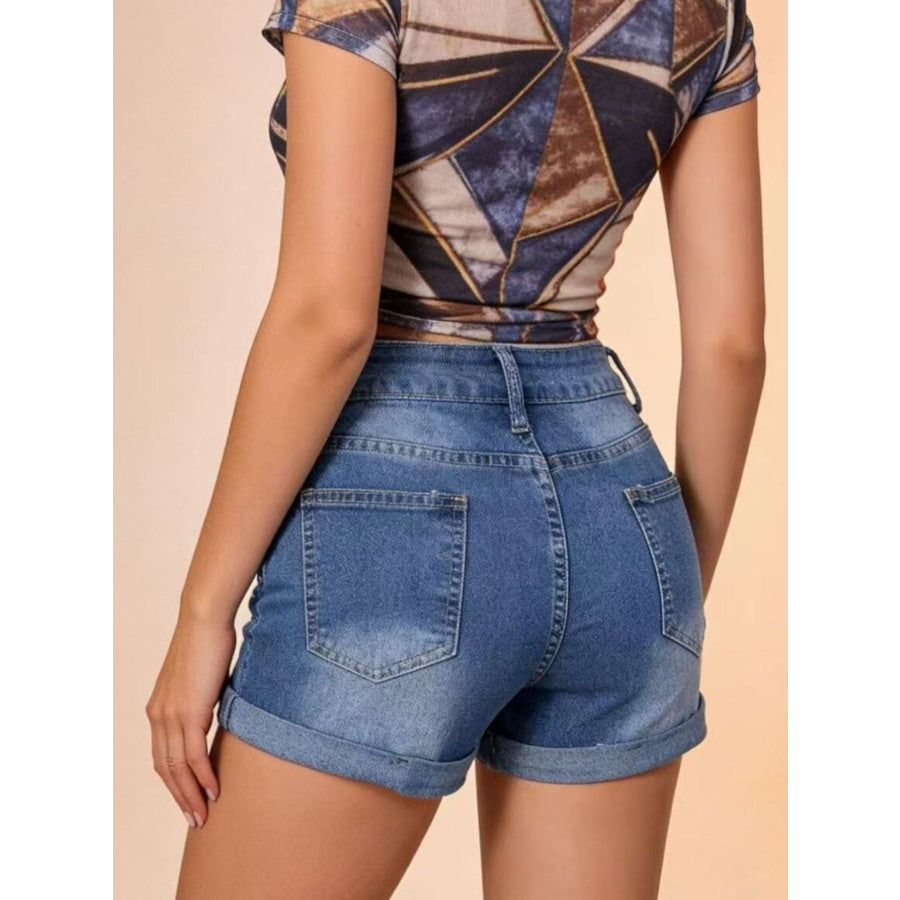 Distressed High-Waisted Denim Shorts Apparel and Accessories