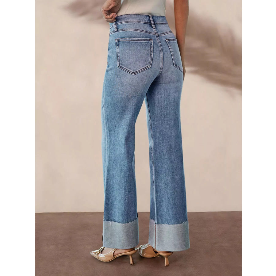 Distressed High-Waisted Flare Jeans Apparel and Accessories