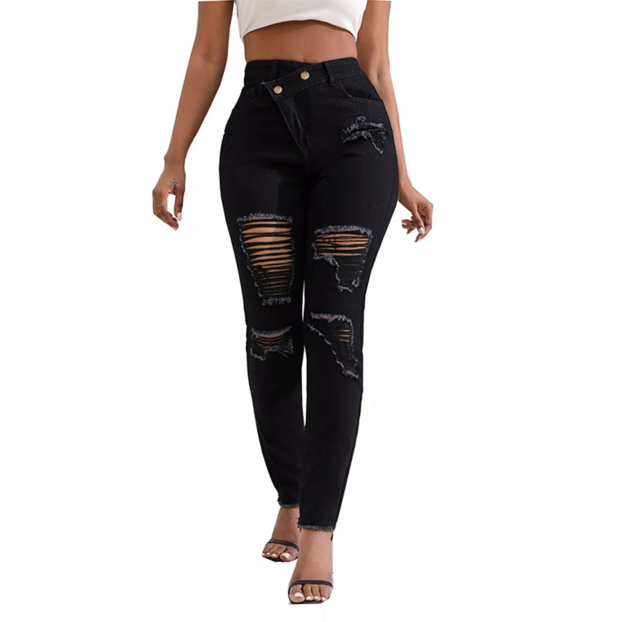Distressed High-Waisted Jeans Apparel and Accessories