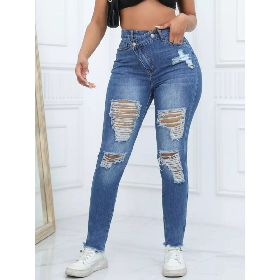 Distressed High-Waisted Jeans Apparel and Accessories