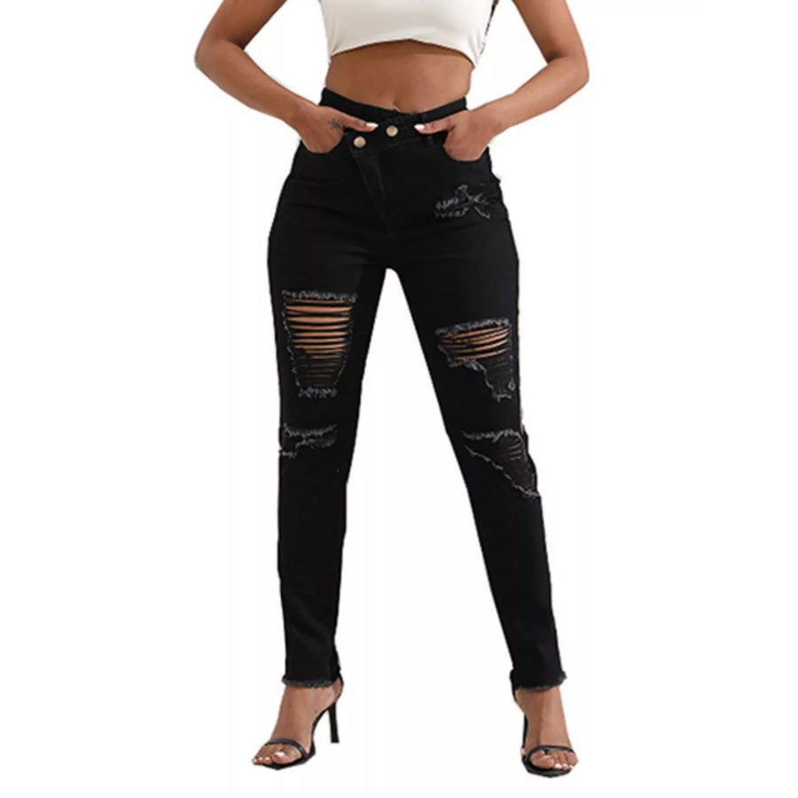 Distressed High-Waisted Jeans Apparel and Accessories