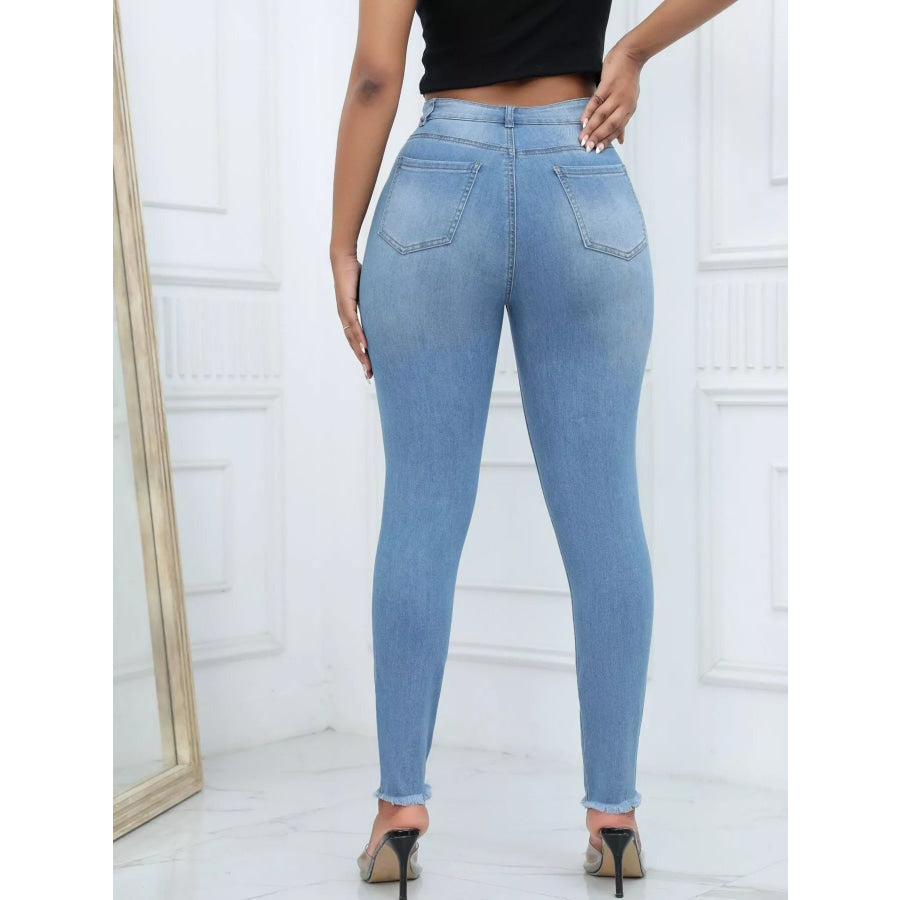 Distressed High-Waisted Jeans Apparel and Accessories