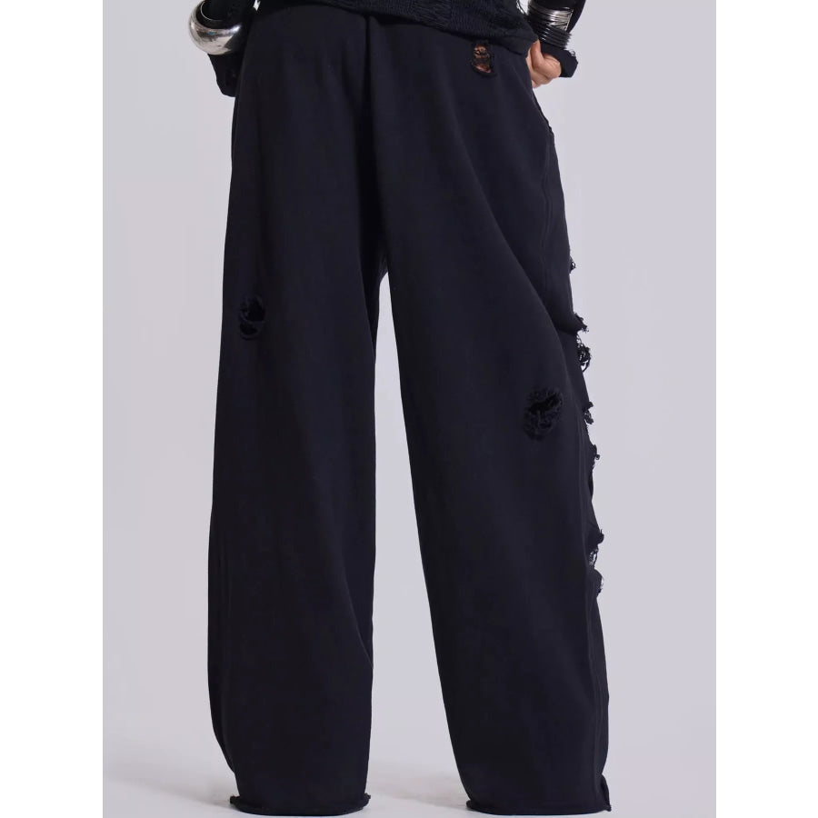 Distressed High-Waisted Wide-Leg Sweatpants Apparel and Accessories