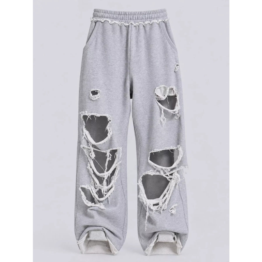 Distressed High-Waisted Wide-Leg Sweatpants Apparel and Accessories