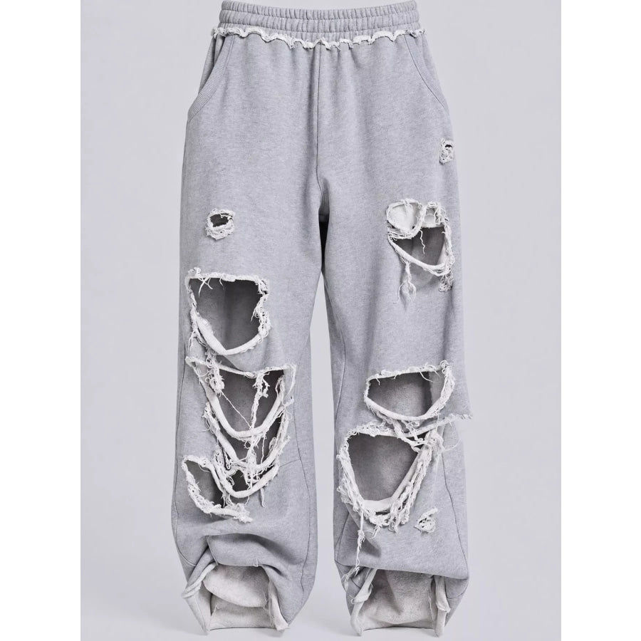 Distressed High-Waisted Wide-Leg Sweatpants Apparel and Accessories