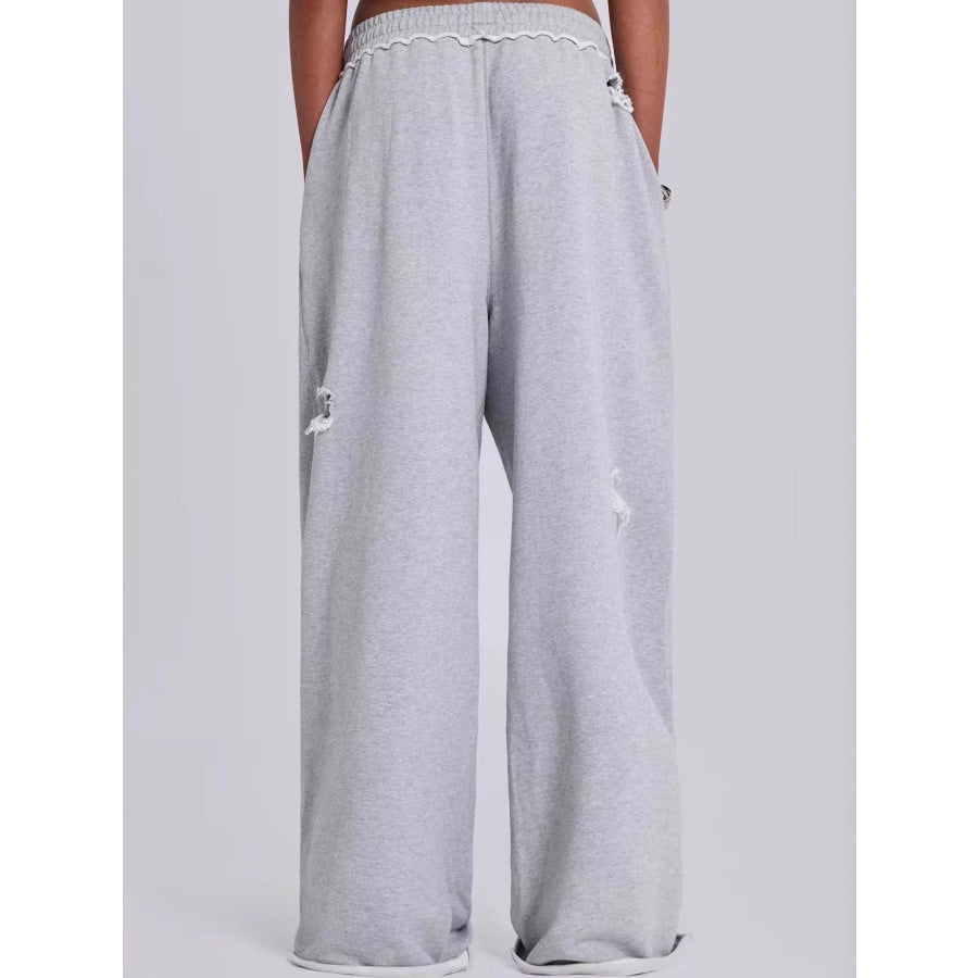 Distressed High-Waisted Wide-Leg Sweatpants Apparel and Accessories