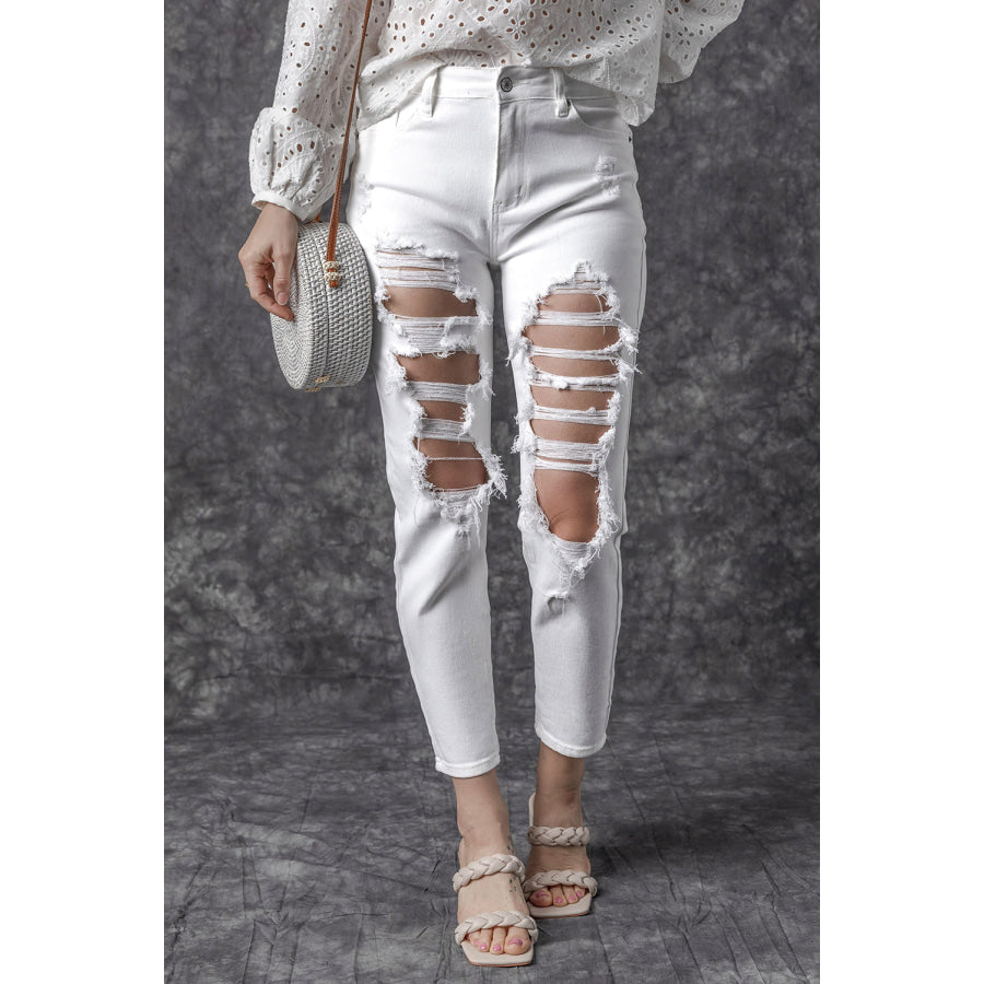 Distressed Jeans with Pockets White / 6 Apparel and Accessories