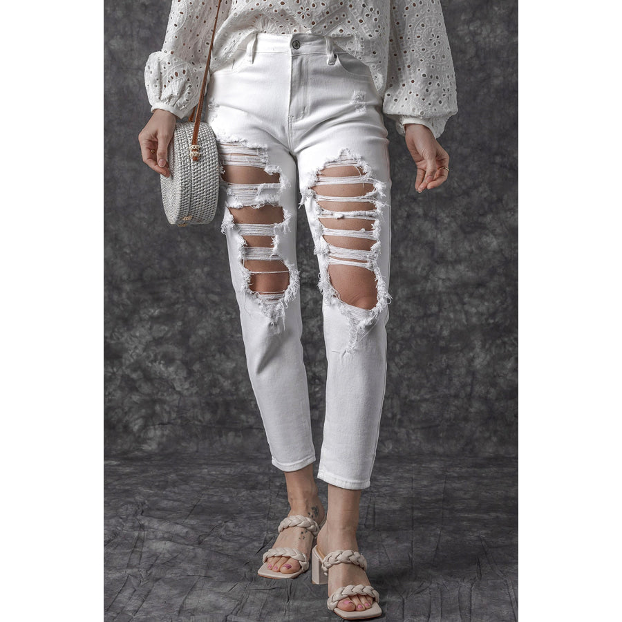 Distressed Jeans with Pockets White / 6 Apparel and Accessories