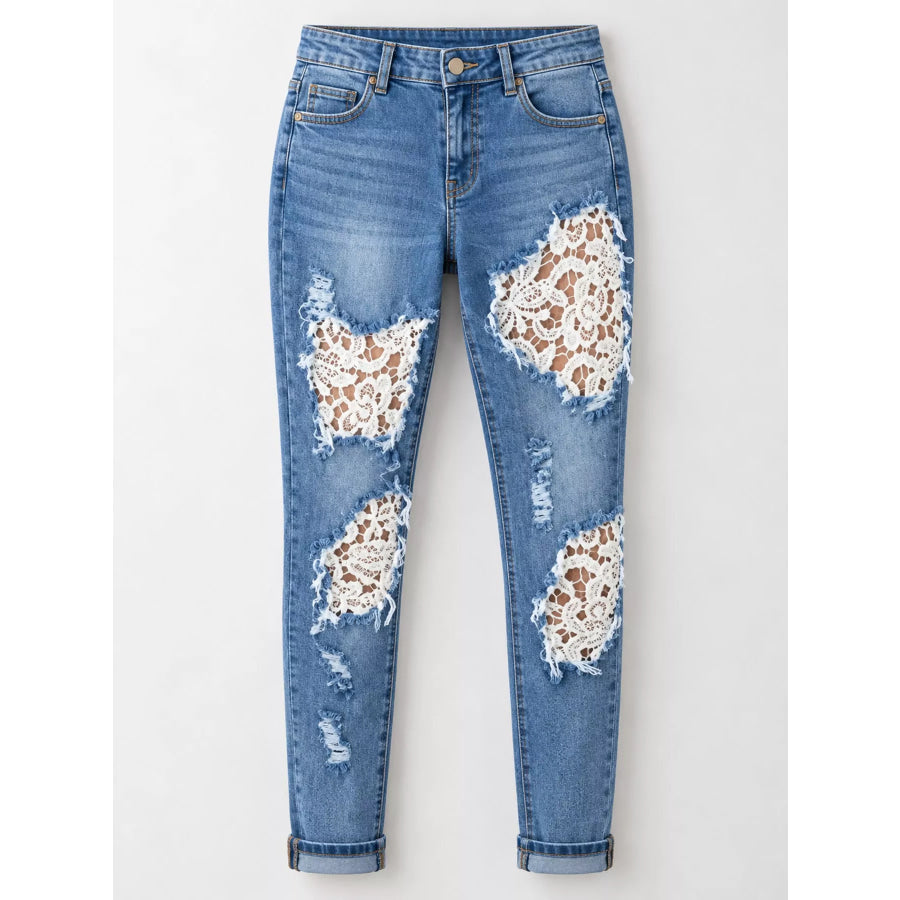 Distressed Lace Skinny Jeans Apparel and Accessories