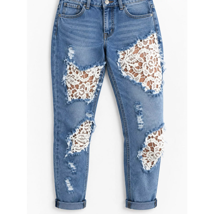 Distressed Lace Skinny Jeans Apparel and Accessories
