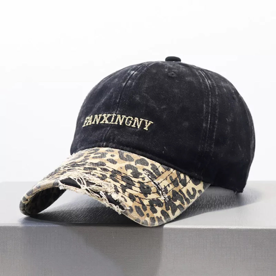 Distressed Leopard Baseball Cap Black / One Size Apparel and Accessories