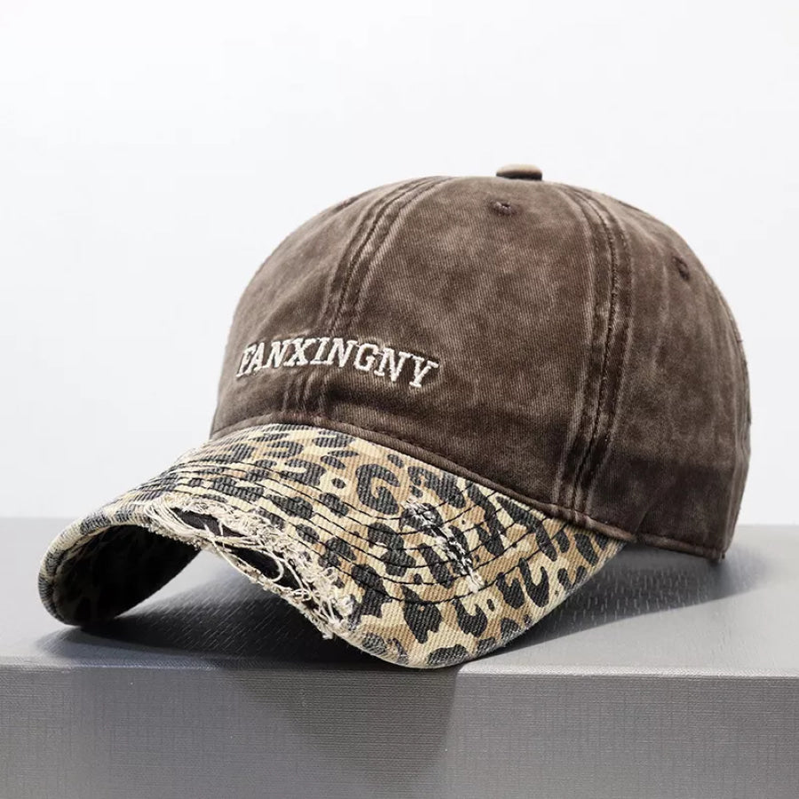 Distressed Leopard Baseball Cap Brown / One Size Apparel and Accessories